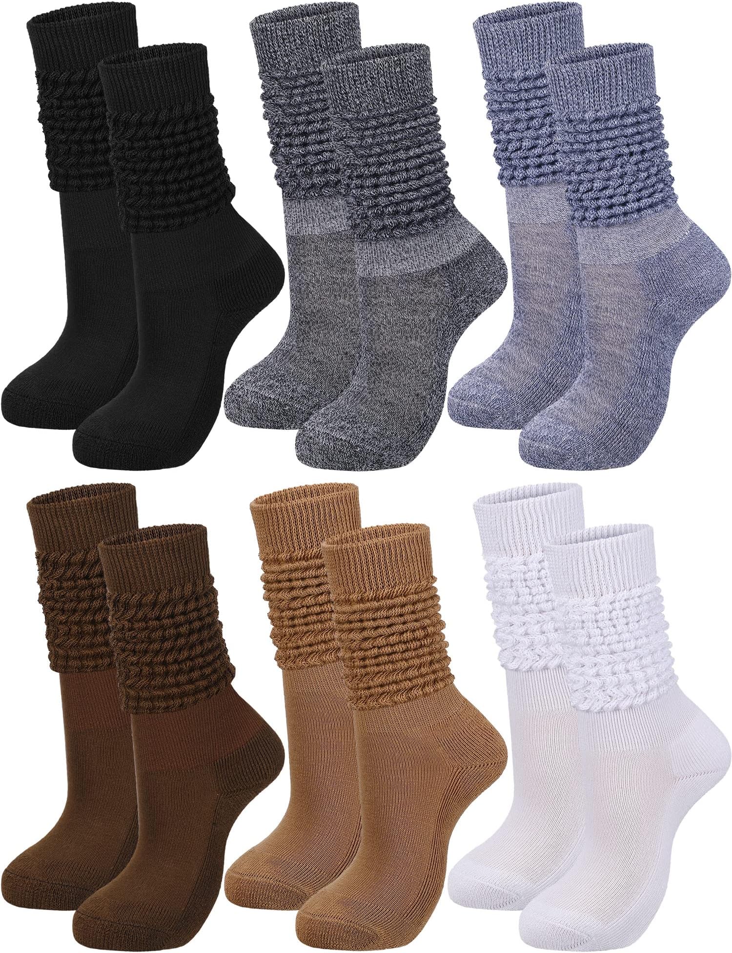 Bencailor6 Pairs Women Slouch Socks Cotton Scrunch Stacked Knee Boot Socks for Women Men 80s 90s