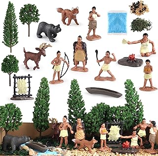 Powhatan Indians, Powhatan Native American Figurines Set, Figurine Includes Powhatan Indian Figurines, Chief, Campfire, Trees, for Kids Historical Education School Project Decoration Birthday Gift