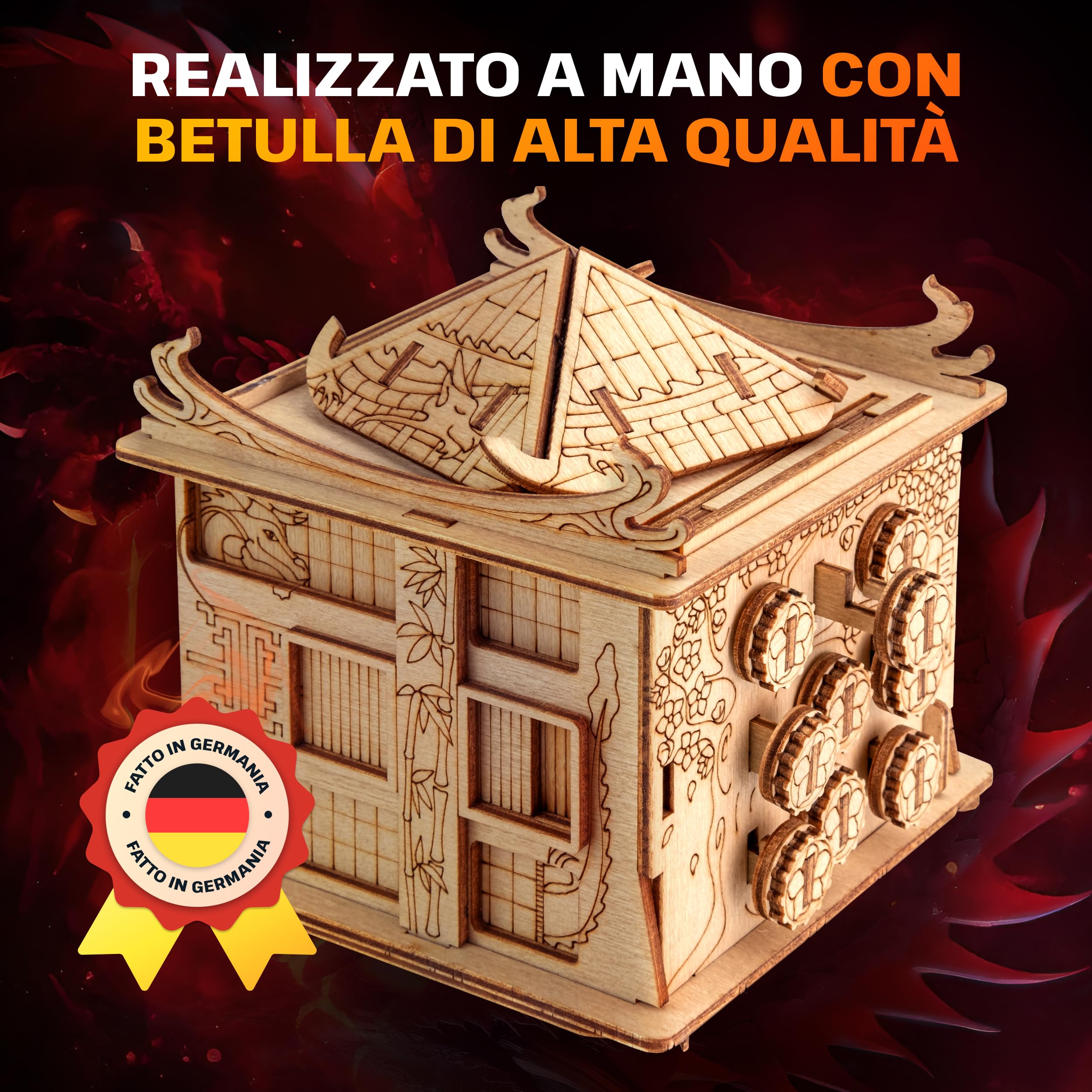 ESC WELT House of Dragon - Puzzle 3d in Legno - Rompicapo in Legno Difficile - Escape Room Gioco da Tavolo - Scatola Segreta Rompicapo con Scompartimento Nascosto - Giochi di Logica per Adulti