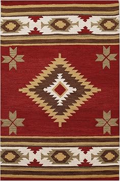 Hand Knotted Old West Design Wool 5x8 Traditional Flatweave Area Rug for Living Room, Bedroom, Kitchen, Dining Room, 5 x 76", Red/Brown