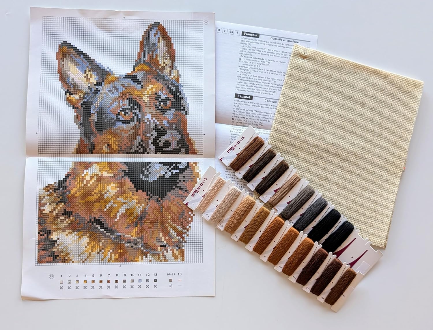 RIOLIS - German Shepherd 1068, Dogs Cross Stitch Kits 9,45" x11,81, Counted Cross Stitch Kits, Counted Cross Stitch Kits for Beginners & Advanced, Cross Stitching Kits for Adults, Dog Embroidery Kit