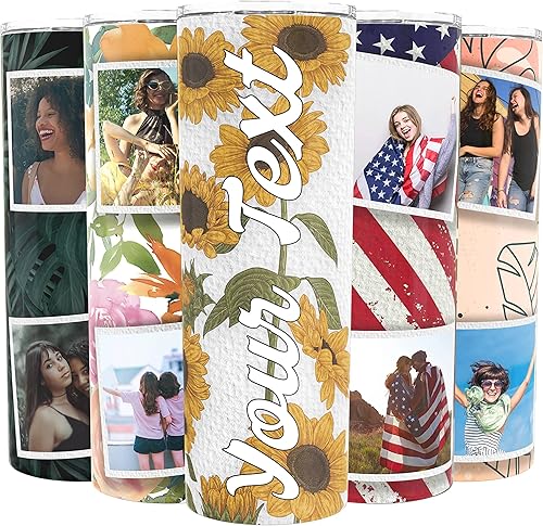 Vaso delgado para fotos personalizado con tapa a prueba de fugas 20 onzas diferentes opciones de fondo y fuente vaso personalizado con foto y texto