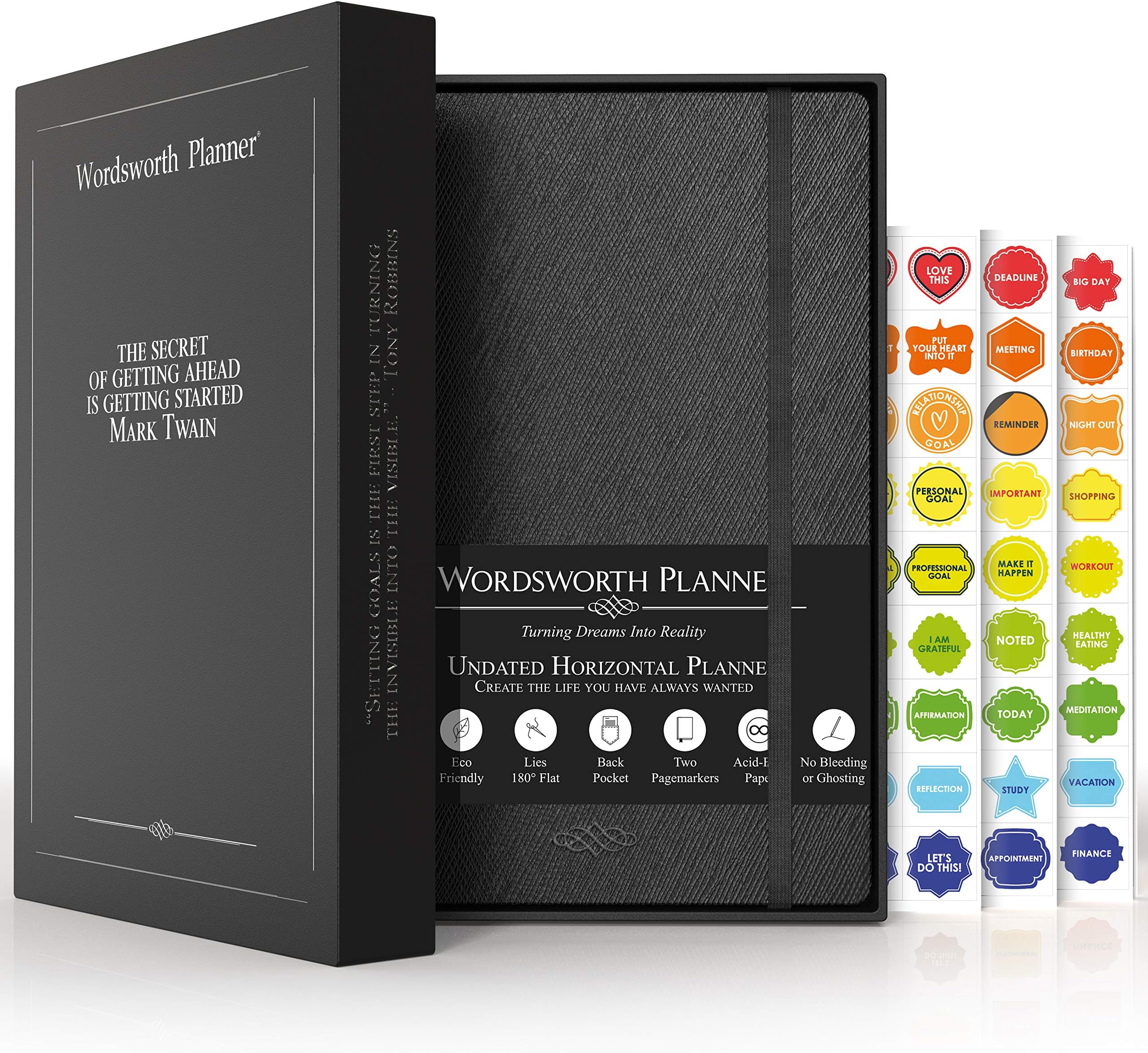 Wordsworth Undated Planner Weekly and Monthly - Dotted Blank Planner - Hardcover, Dateless Weekly Planner, 5.83 × 8.27In - Premium A5 Paper (120GSM) - Monthly, Weekly, Yearly Spread - Bullet Planner