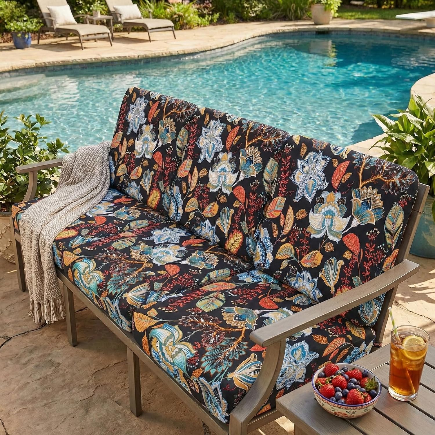 hyha Printed Couch Cushion Covers, Floral Sofa Covers Washable for 3 Cushion Couch, Stretch Pattern Outdoor Cushion Covers for Patio Furniture with Elastic Bottom(3 Packs, Floral)