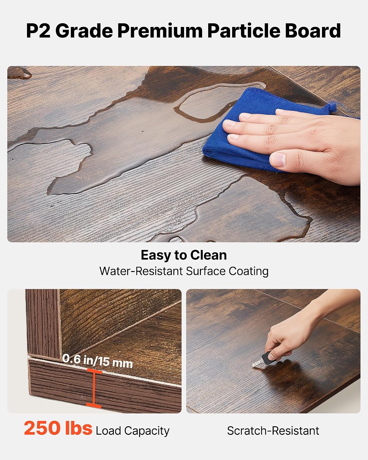 VEVOR Washer Dryer Countertop with 3 Splicing Panels, 54" x 27" Wooden Washer and Dryer Countertop with 2 Hooks, Water-Resistant Laundry Topper for Laundry Room Organization and Storage, Brown image 4