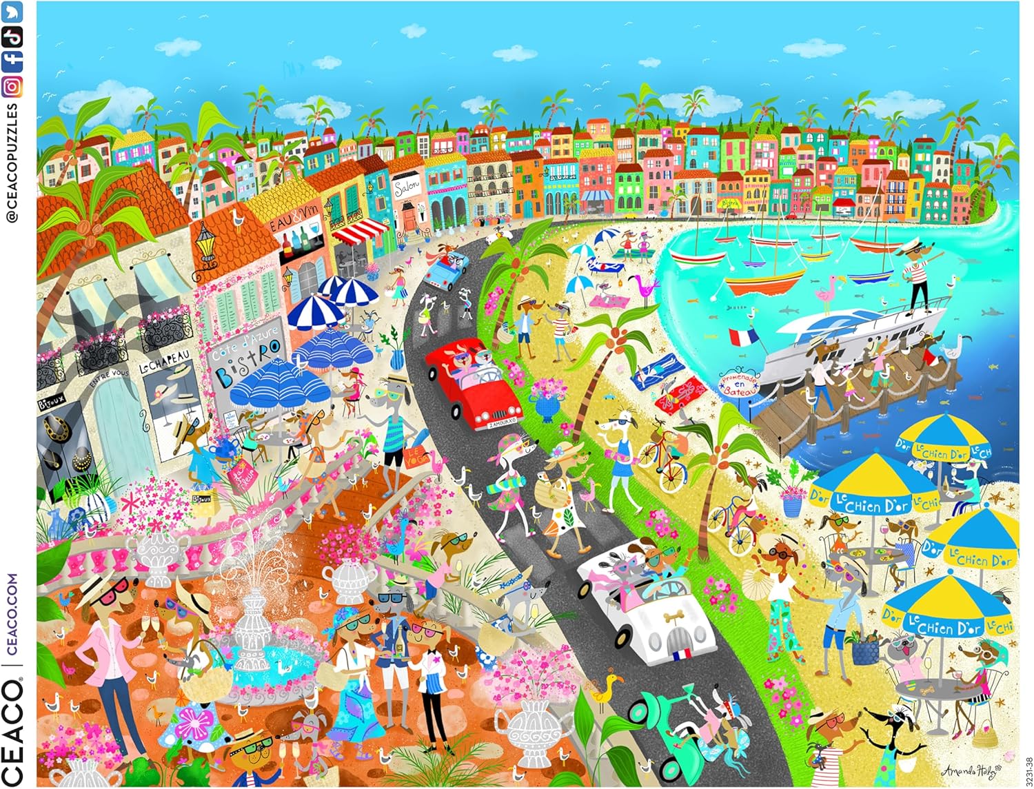 Ceaco - EZ 2 Hold - French Riviera Dogs - 1000 Piece Jigsaw Puzzle for Adults - Challenging Puzzle Perfect for Game Nights - Finished Size is 30 x 24