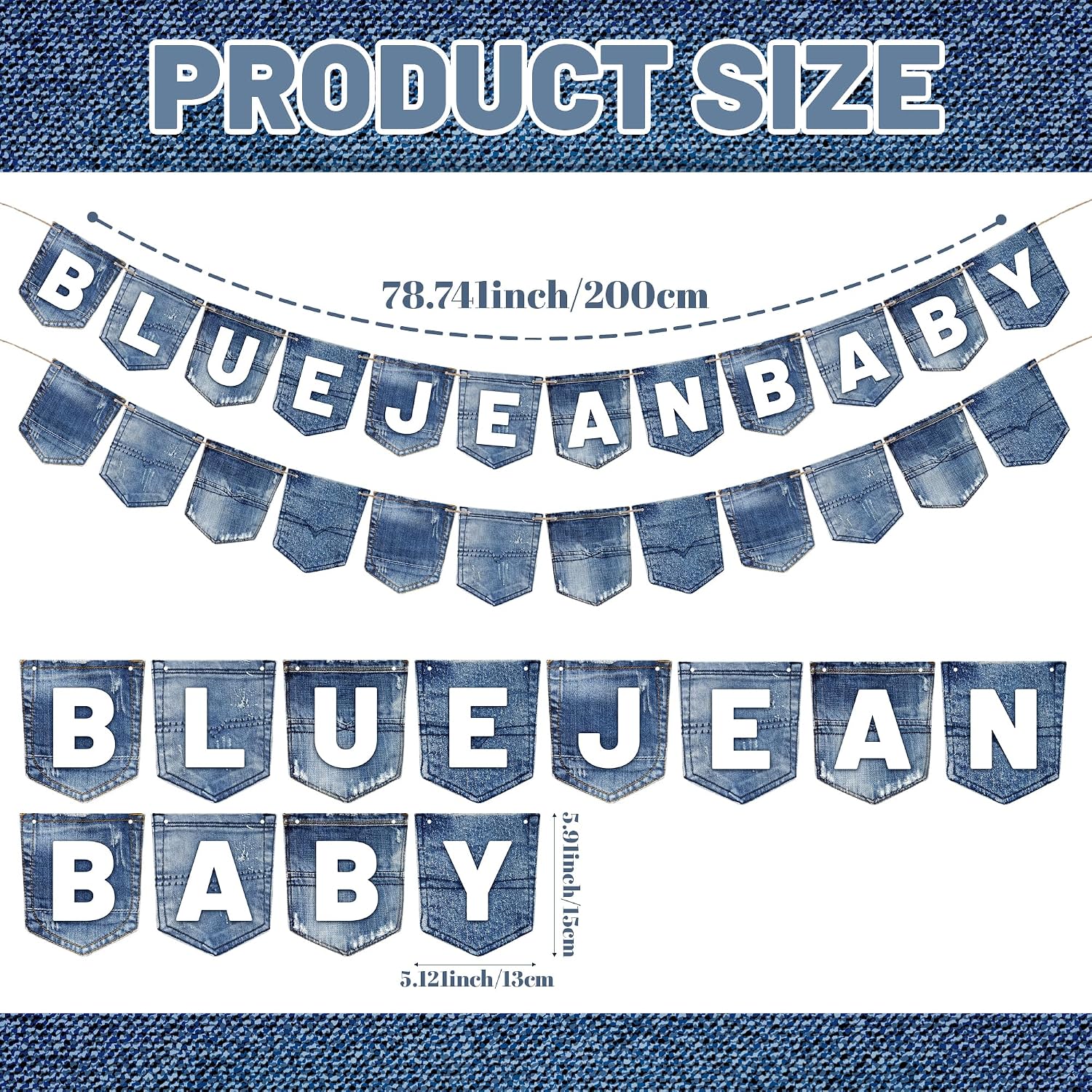 2 Pack Blue Jean Baby Shower Banner Baby Boy Shower Decorations Denim and Diamonds Party Decorations for Western Gender Reveal Party Rustic Country Theme Welcome Backdrop Birthday Supplies image 2