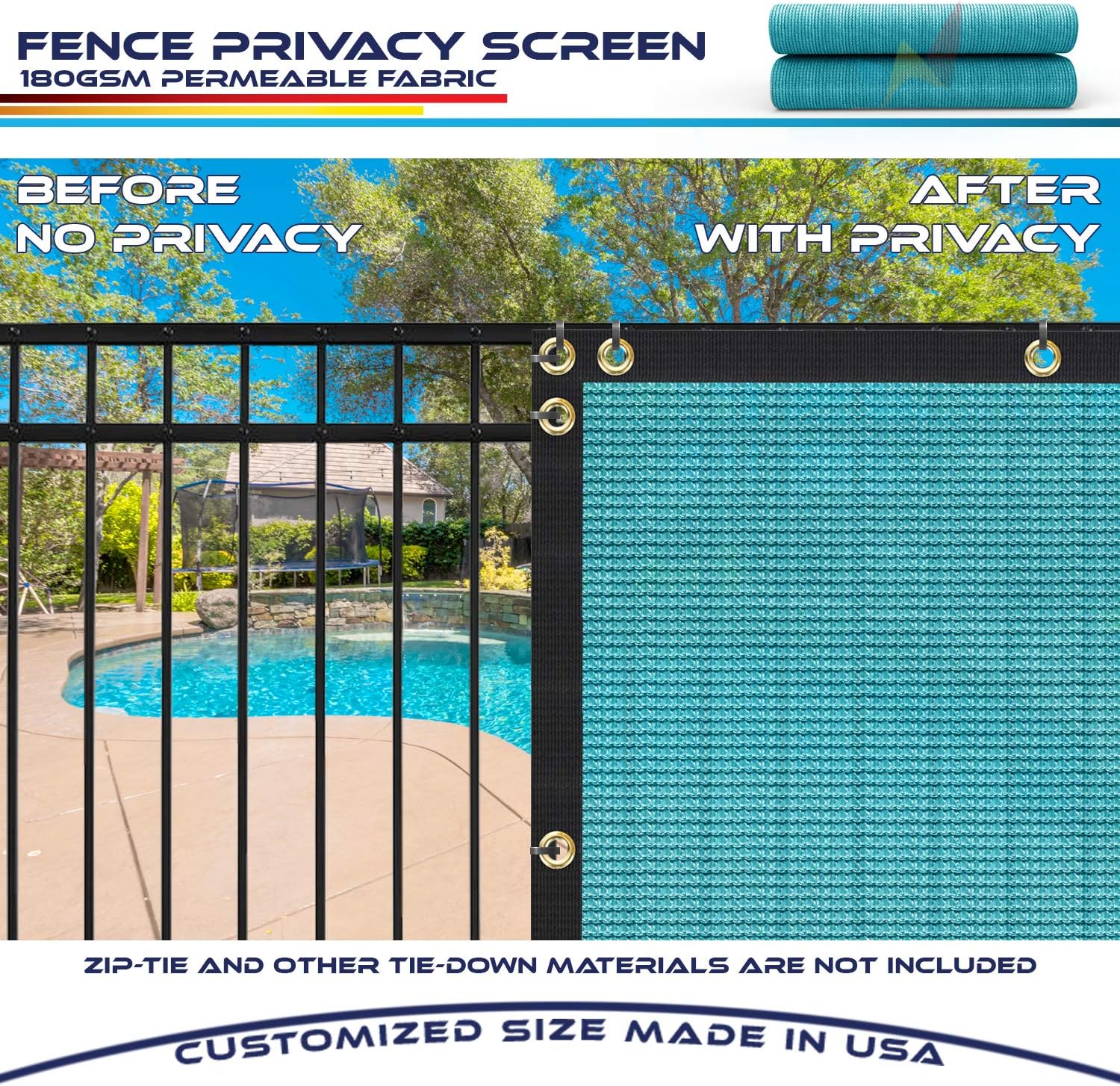 Windscreen4less Fence Privacy Screen 5' x 3' Heavy Duty Windscreen Fencing Mesh Fabric Cover for Patio Garden Backyard Lawn Carport Pool Fence, Turquoise Green