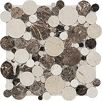 Vista 6 de 5 hojas de mosaico de mármol para salpicaduras de cocina, suelo de ducha de baño, etc., colección Bolle, redondos mixtos, 12 x 12 x 3/8 pulgadas