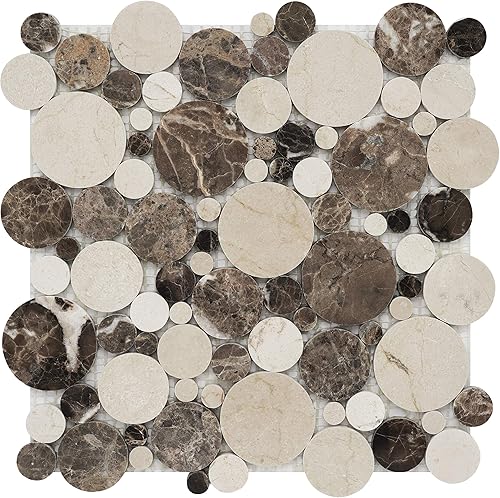 Miniatura 6 de 5 hojas de mosaico de mármol para salpicaduras de cocina, suelo de ducha de baño, etc., colección Bolle, redondos mixtos, 12 x 12 x 38 pulgadas,