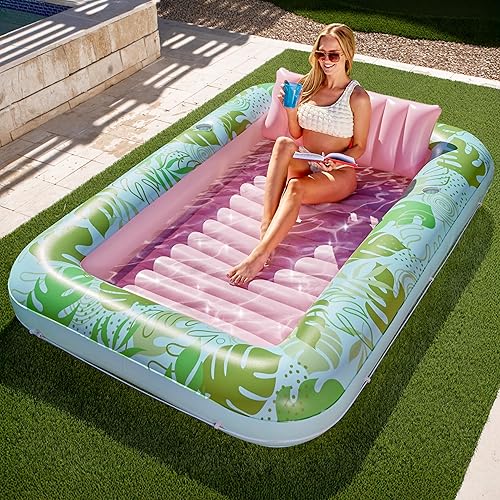 Sloosh Tumbona inflable XL para adultos, 85 x 57 pulgadas, flotadores extra grandes de 85 x 57 pulgadas, flotadores para piscina, tina bronceadora,