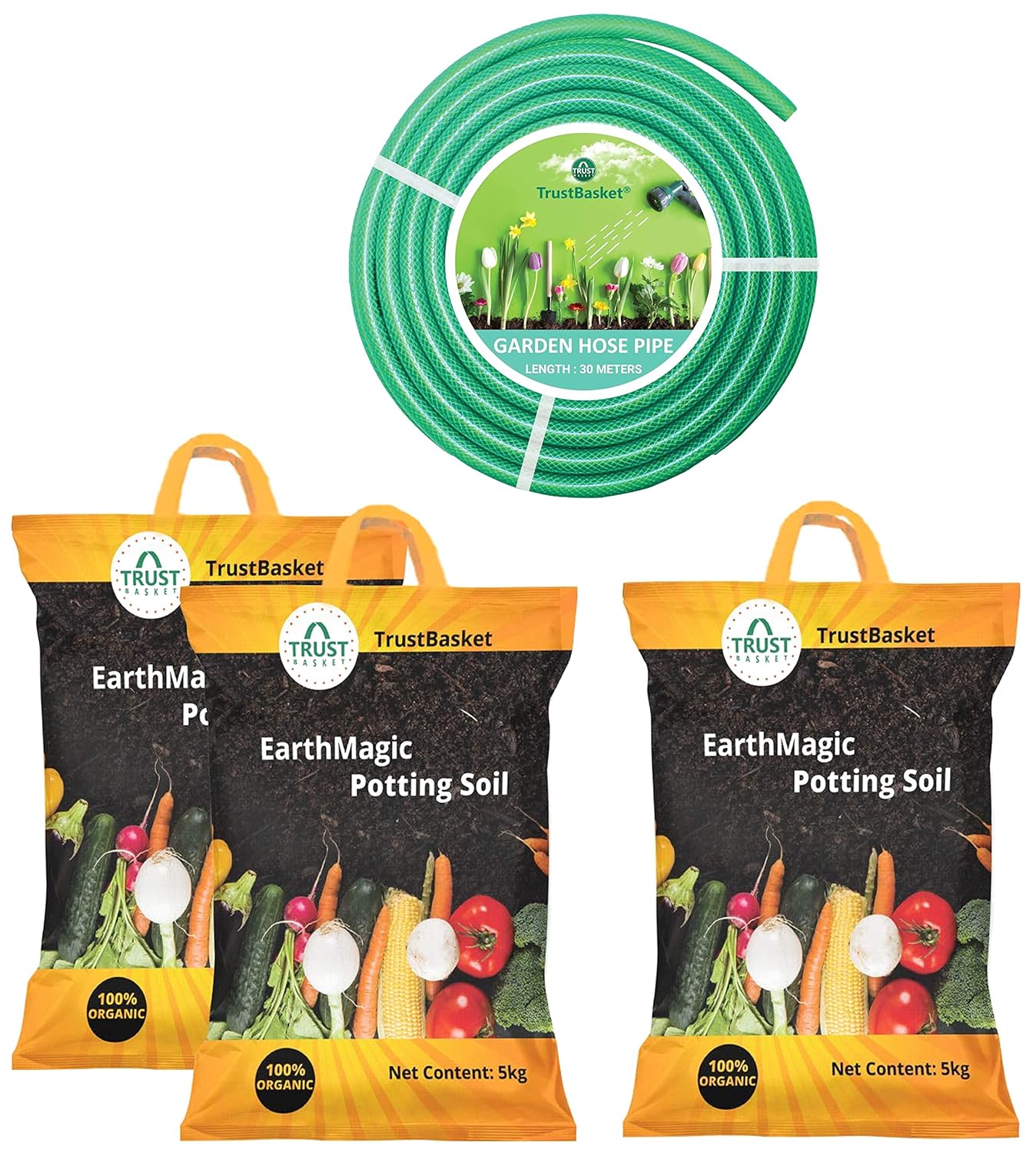 TrustBasket Heavy Duty PVC Plain Green Braided Hose Pipe & Enriched