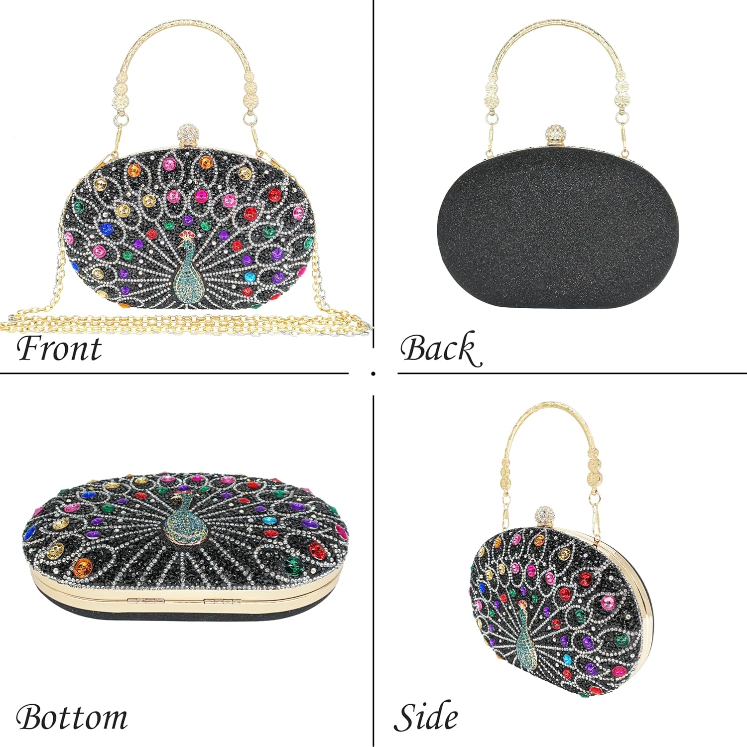 Women's Evening Bags Sparkly Rhinestone Clutch Purses Luxury Diamond Peacock Handbag for Wedding Party Formal - Image 6