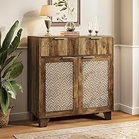 ONBRILL Boho Farmhouse Sideboard Buffet Cabinet with 2 Drawers & 2 Doors, Adjustable Shelves, Brown - Storage Credenza for Living Room, Entryway