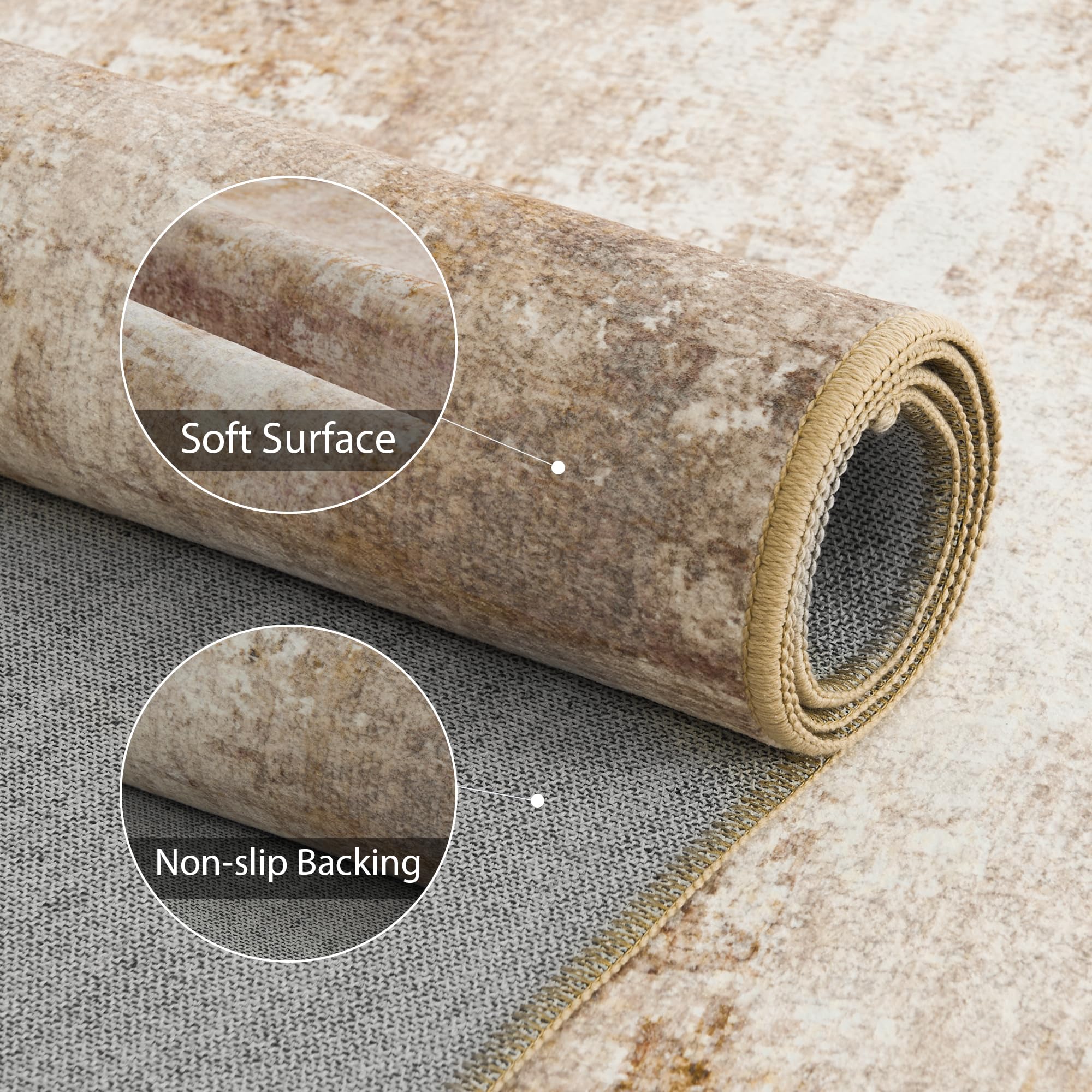 PONY DANCE Tappeto Camera da Letto Moderno Pelo Corto Morbido Decorazione Tappeto Lavabile in Lavatrice Salotto Antiscivolo Soggiorno 160x230 cm, Taupe
