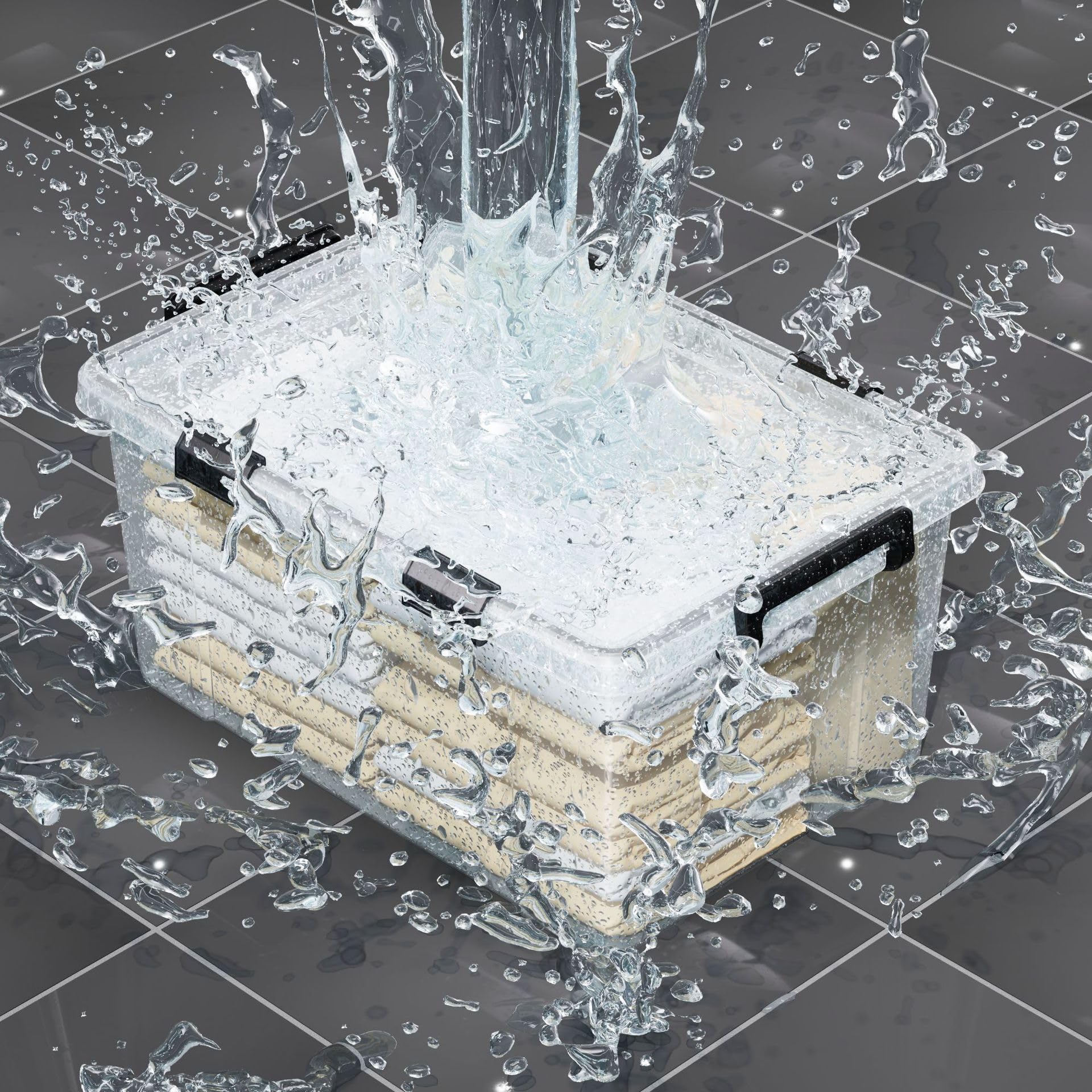 Transparenter robuster Aufbewahrungsbehälter mit Deckel, stapelbare Kunststoffbehälter mit Griffen, BPA-frei, vielseitig einsetzbar für Küche, Speisekammer, Büro oder Garage (4, 52 Liter)