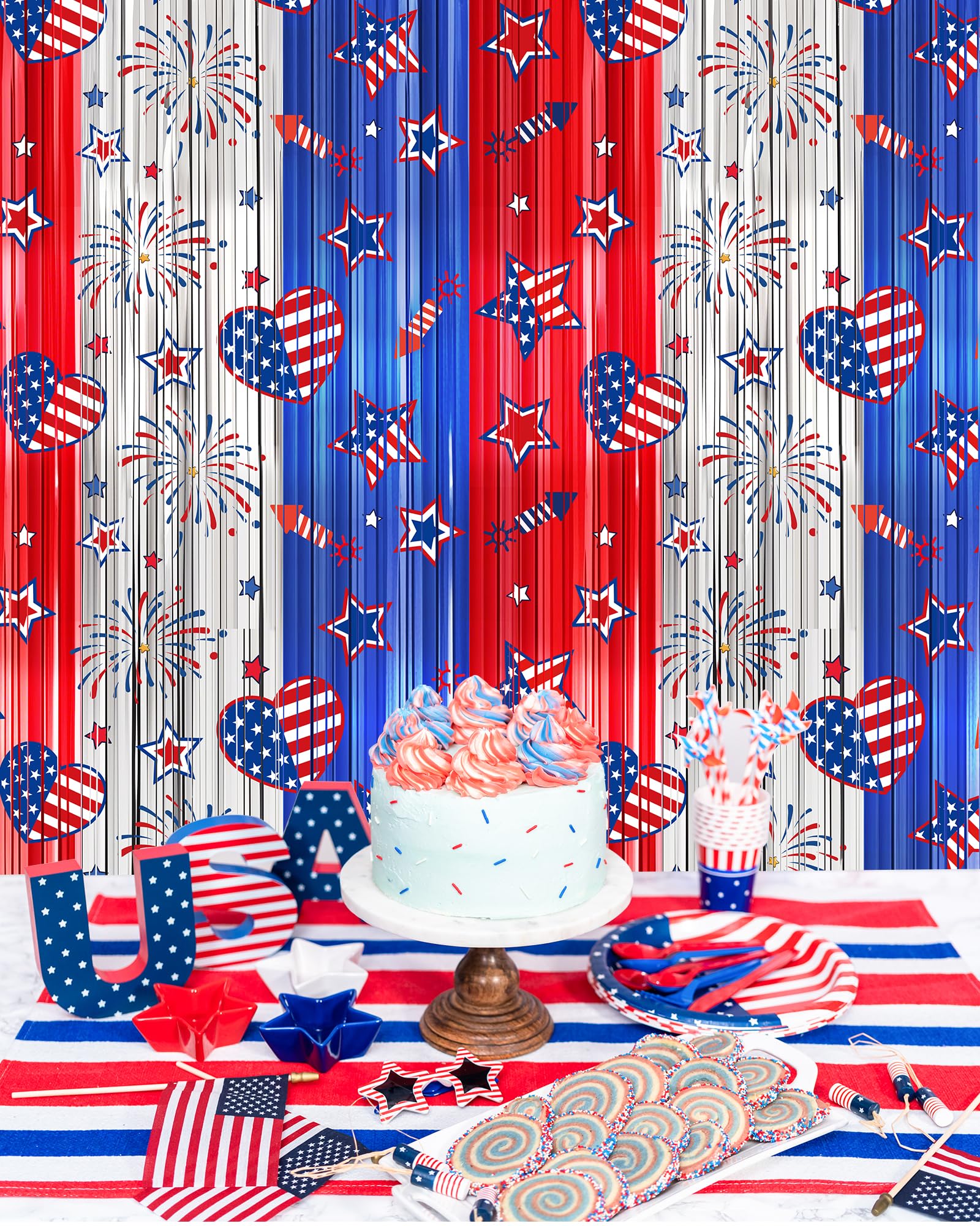 Party Decorations 2-Pack 4th Of July Foil Fringe Curtains - Red White Blue  Patriotic Party Backdrop Red White And Blue Fringe, image size:1600x2000