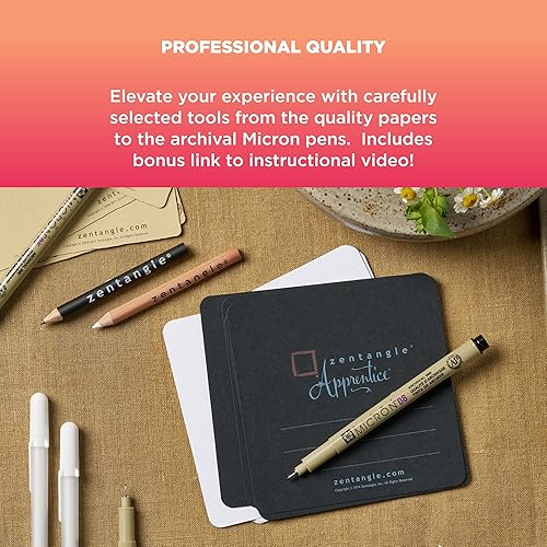 Miniatura 4 de Sakura Zentangle Renaissance - Juego de herramientas – 1 bolígrafo de micrón negro, 2 bolígrafos de micrón marrón, 1 lápiz de carbón blanco, 1 lápiz