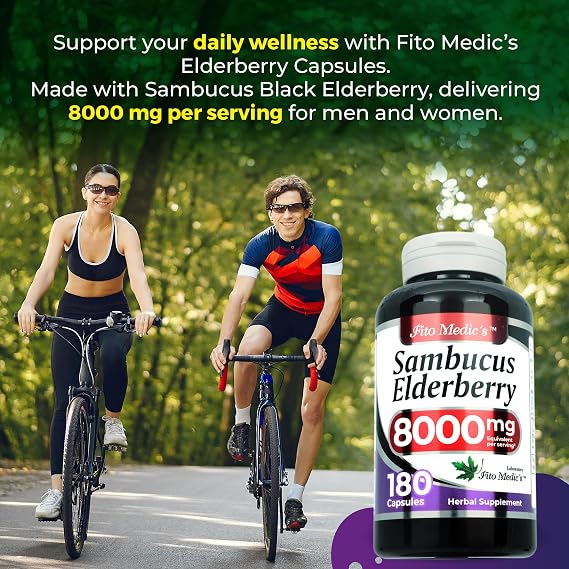 FITO MEDIC'S Lab Elderberry Supplement, Sambucus Black Elderberry, 180 Capsules