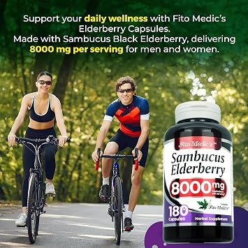 FITO MEDIC'S Lab Elderberry Supplement, Sambucus Black Elderberry, 180 Capsules