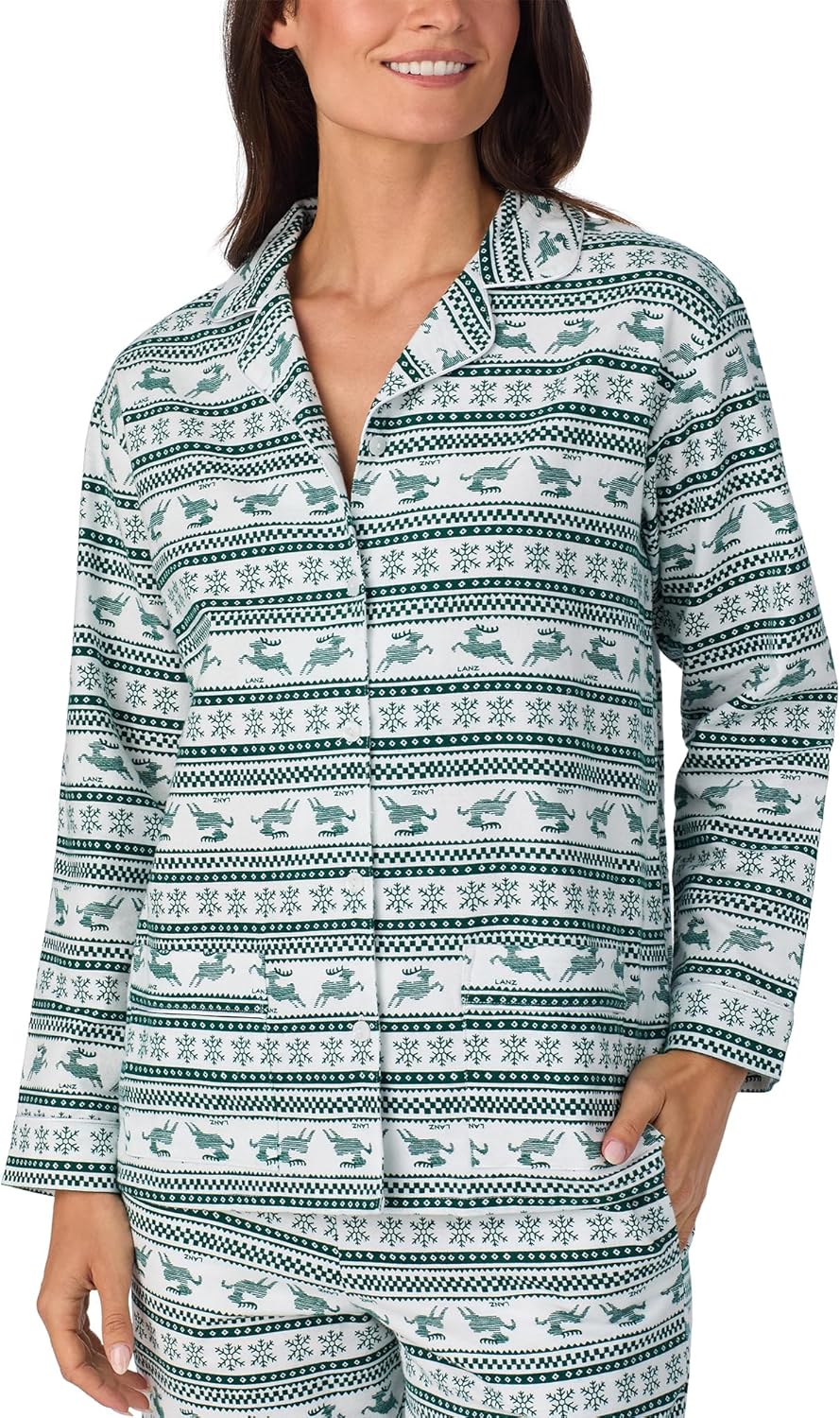 Lanz of Salzburg Sleepwear for Women Classic Notch Collar Long Sleeve Flannel Pajama Set - Image 2