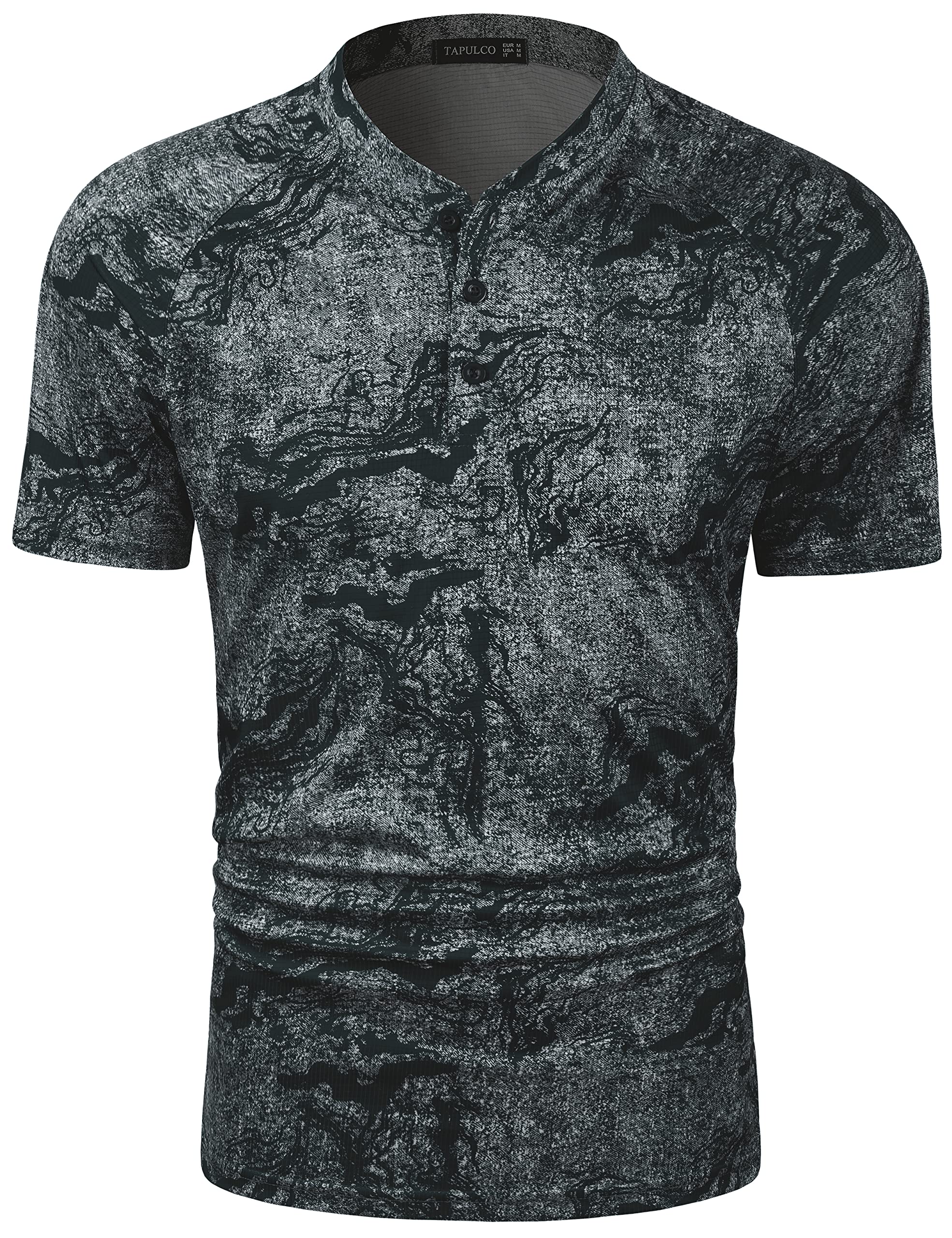 TAPULCO Mens Collarless Golf Shirts Short Sleeve Dry Fit Stretch Casual Breathable Lightweight Tshirts