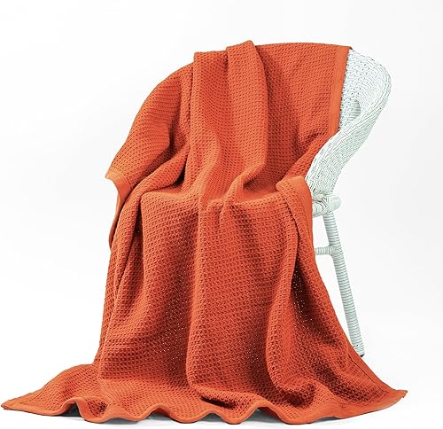 Miniatura 1 de Mantas 100% algodón con costuras, para sofá, mantas de punto gofre para todas las estaciones, acogedoras, suaves y transpirables, ligeras mantas de
