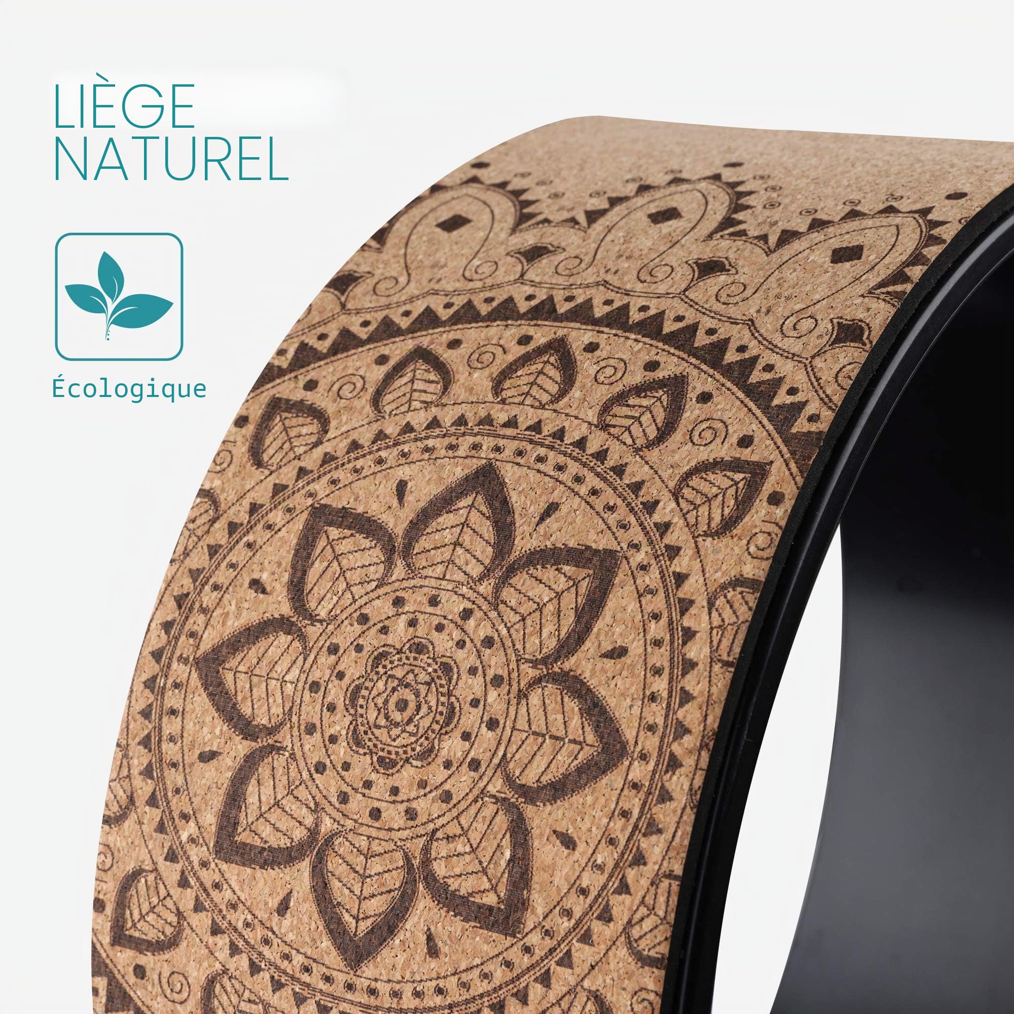 Navaris Roue de Yoga - Roue Yoga en liège Ø 33 cm pour Entrainement étirement Posture Fitness Pilates - Accessoire de Sport Tout Niveau