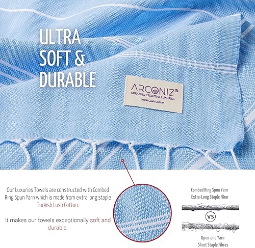 Miniatura 5 de Juego de toallas de playa turcas  Toalla de viaje de secado rápido, toallas de playa de gran tamaño, 38 x 71 pulgadas, algodón, suave, absorbente,