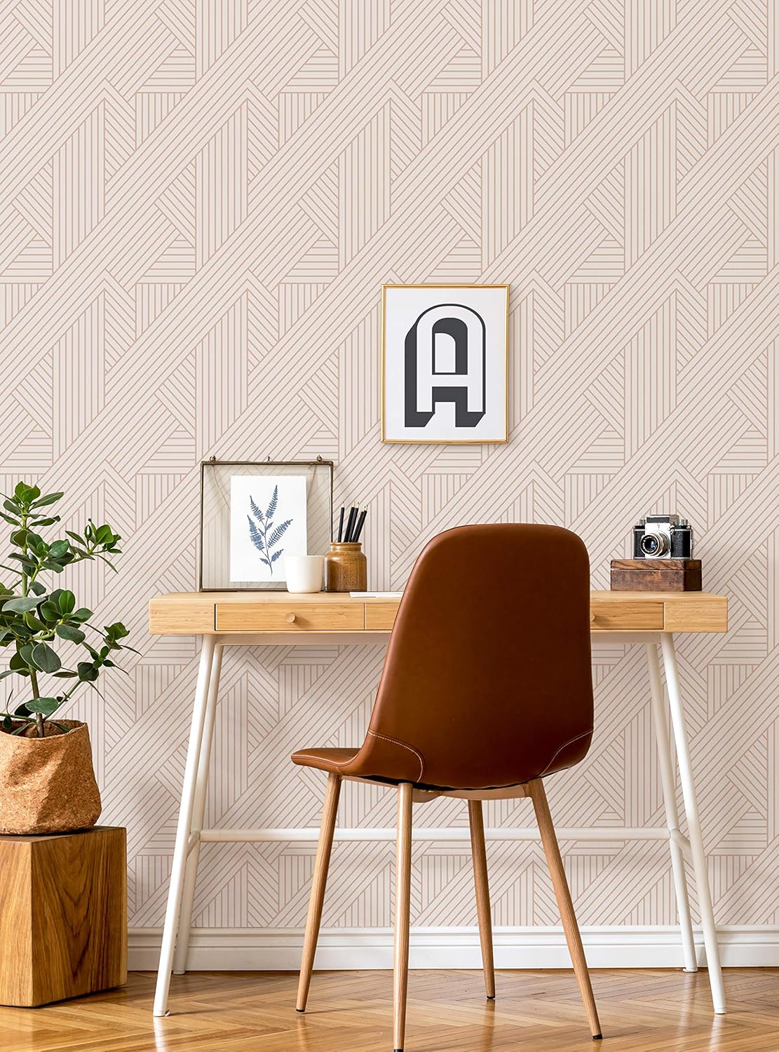 Simple Shapes Interwoven Parquet Pattern Wallpaper - Peel and Stick (Coral, 6 Sheet Pack - 2ft x 9ft)