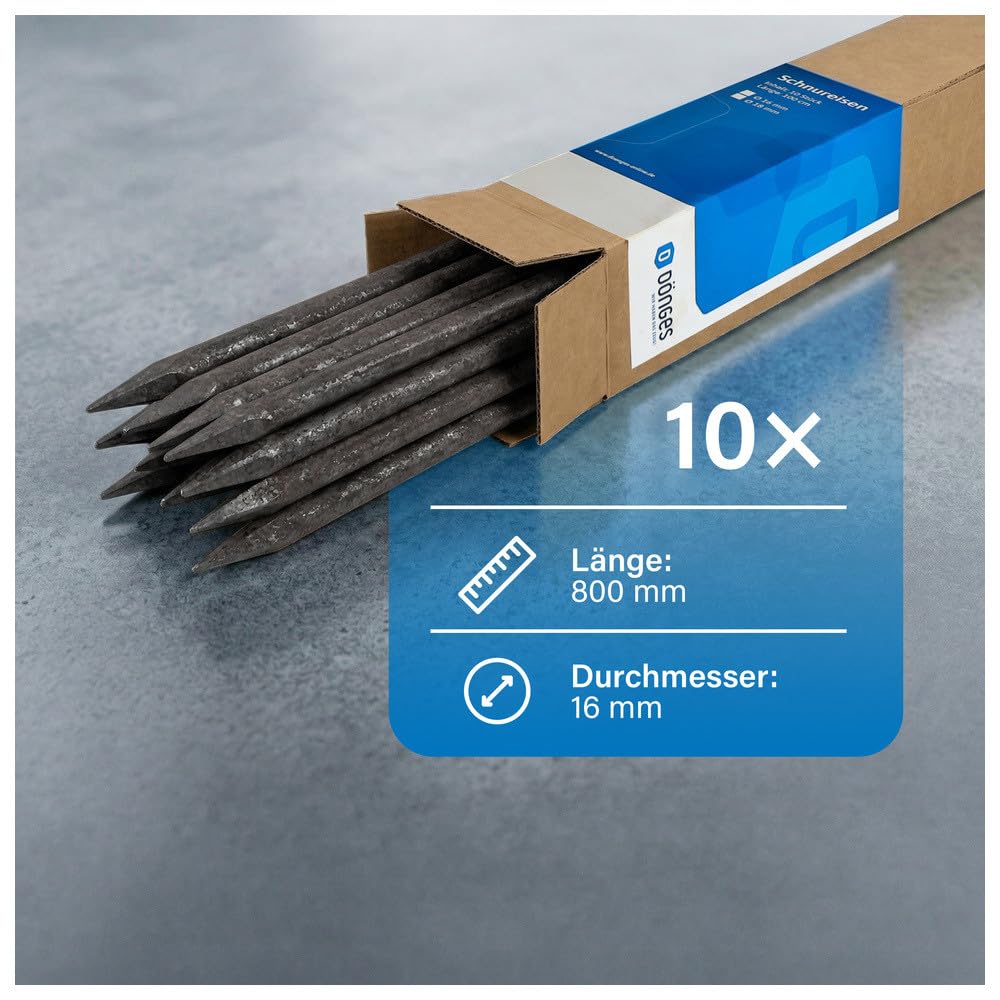 Dönges Schnureisen 10 Stück Ø 16mm x 800mm I Schnurpfahl für Garten- und Landschaftsbau I gefertigt aus europäischem Stahl | verwendbar als Bodenanker für Mauerschnüre