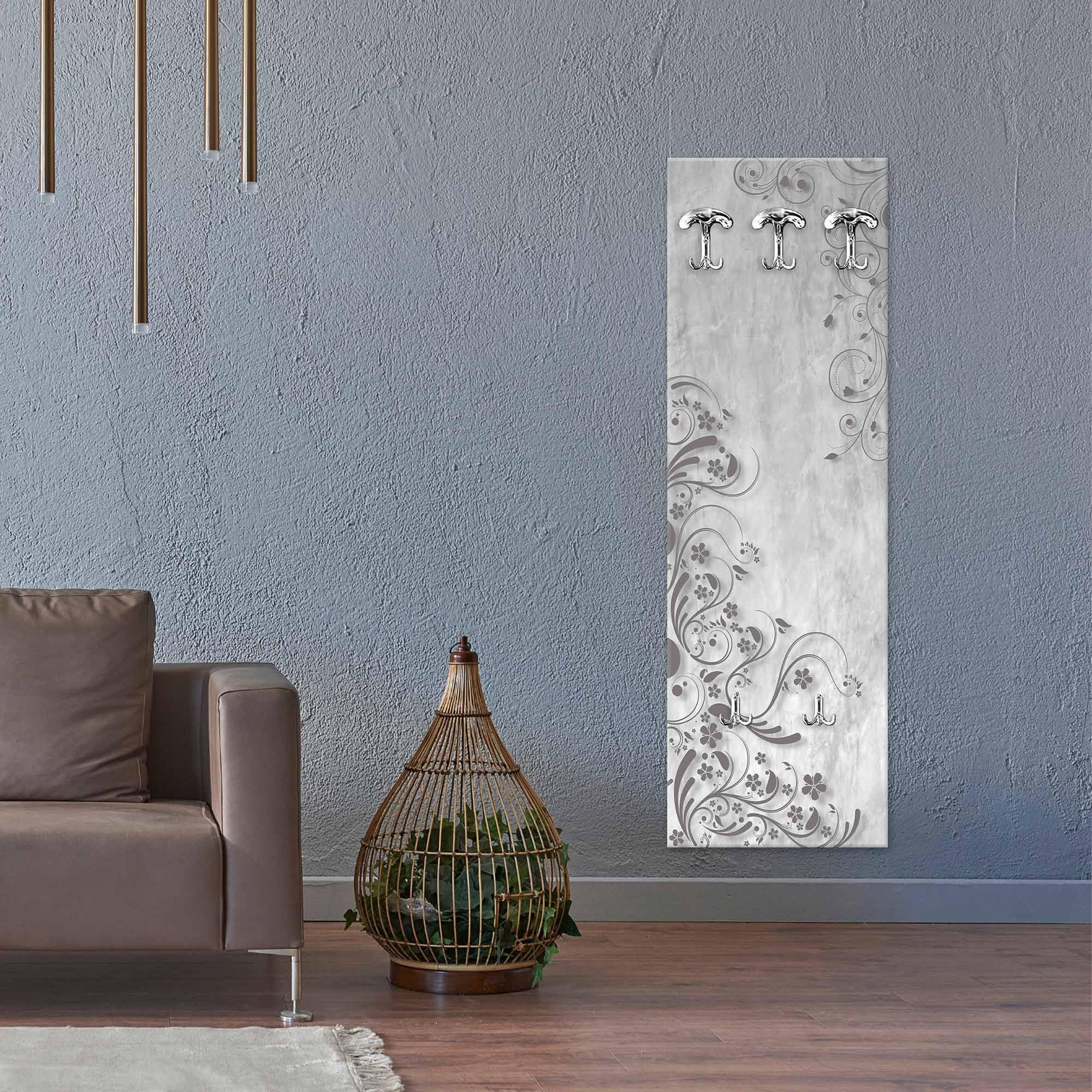 Lupia - Appendiabiti da Parete Moderno | Pannello Stampato in Legno con Fiori | 3 Ganci Appendiabiti | Facile Montaggio | 46x125 cm, Legno MODERN FLOWERS