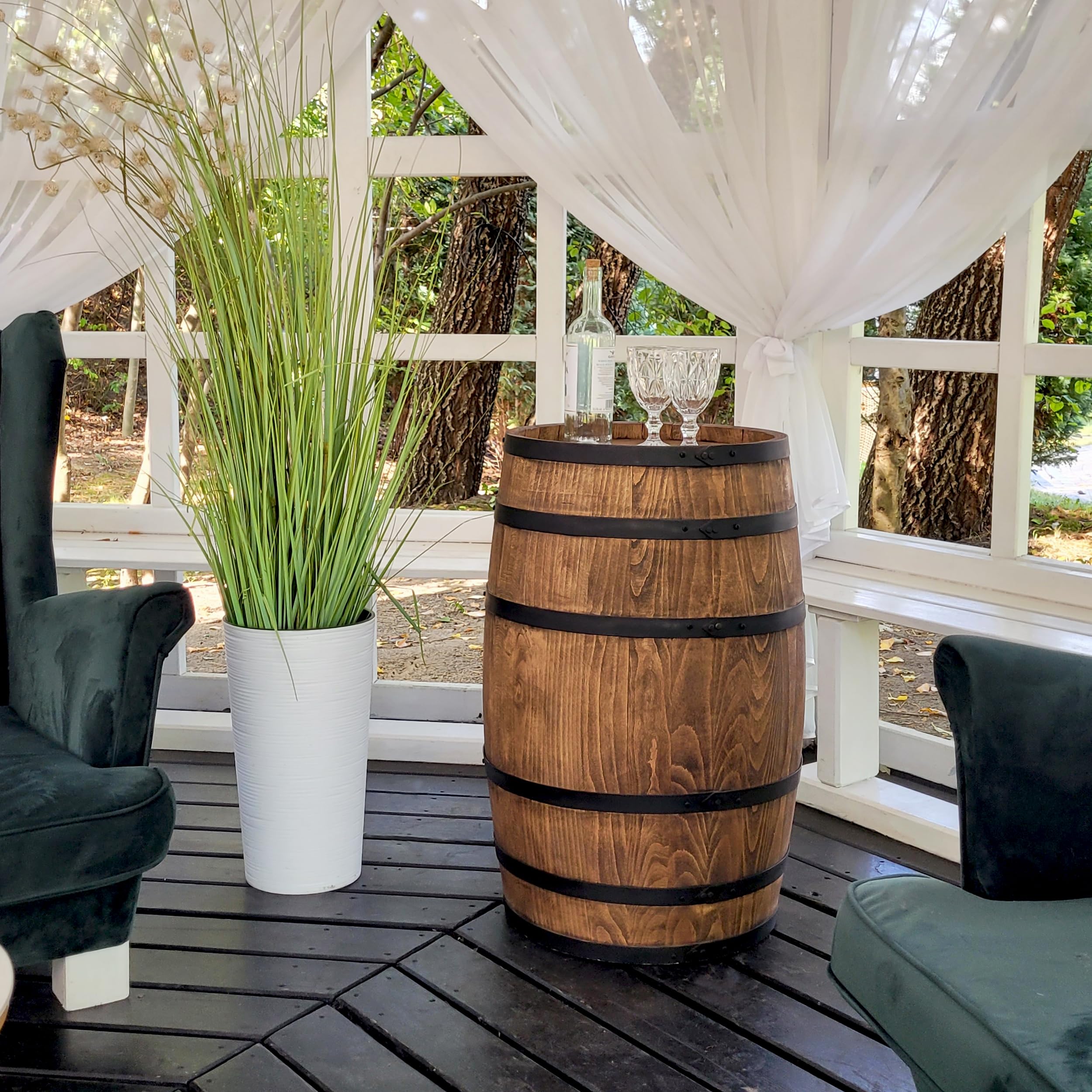 Weeco Decoración barril de madera – Muebles de estilo rústico para bares, hoteles y restaurantes – Soporte para menús, mesa alta de vino, mesa de cerveza o reserva de bebidas
