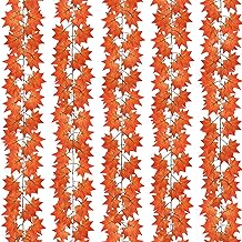 CQURE 5 Pack Fall Leaf Garland, Hanging Vines Garland Artificial Fall Maple Leaves Thanksgiving Decor for Home Wedding Fireplace Party(Deep Orange)