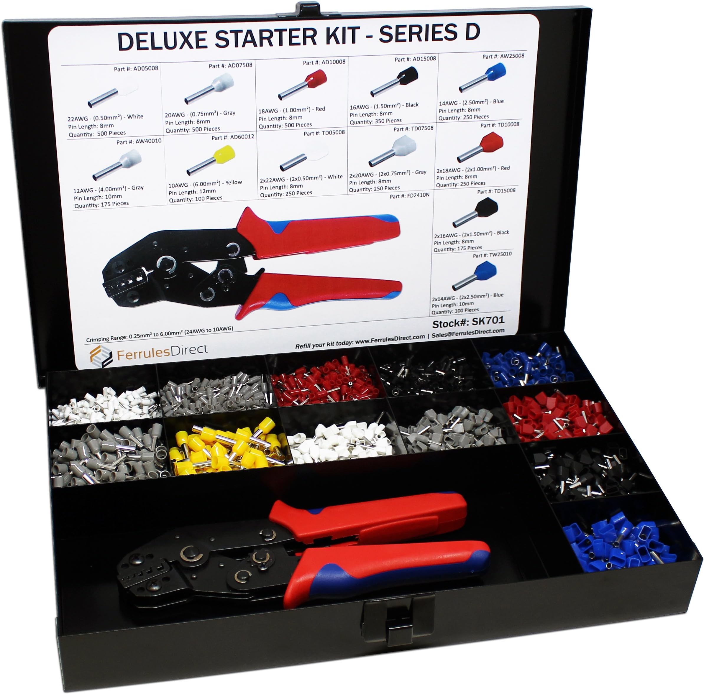 3450 Piece Wire Ferrules Starter Kit with Self Adjusting Tool 22 AWG to 10 AWG Insulated Connectors-SK701