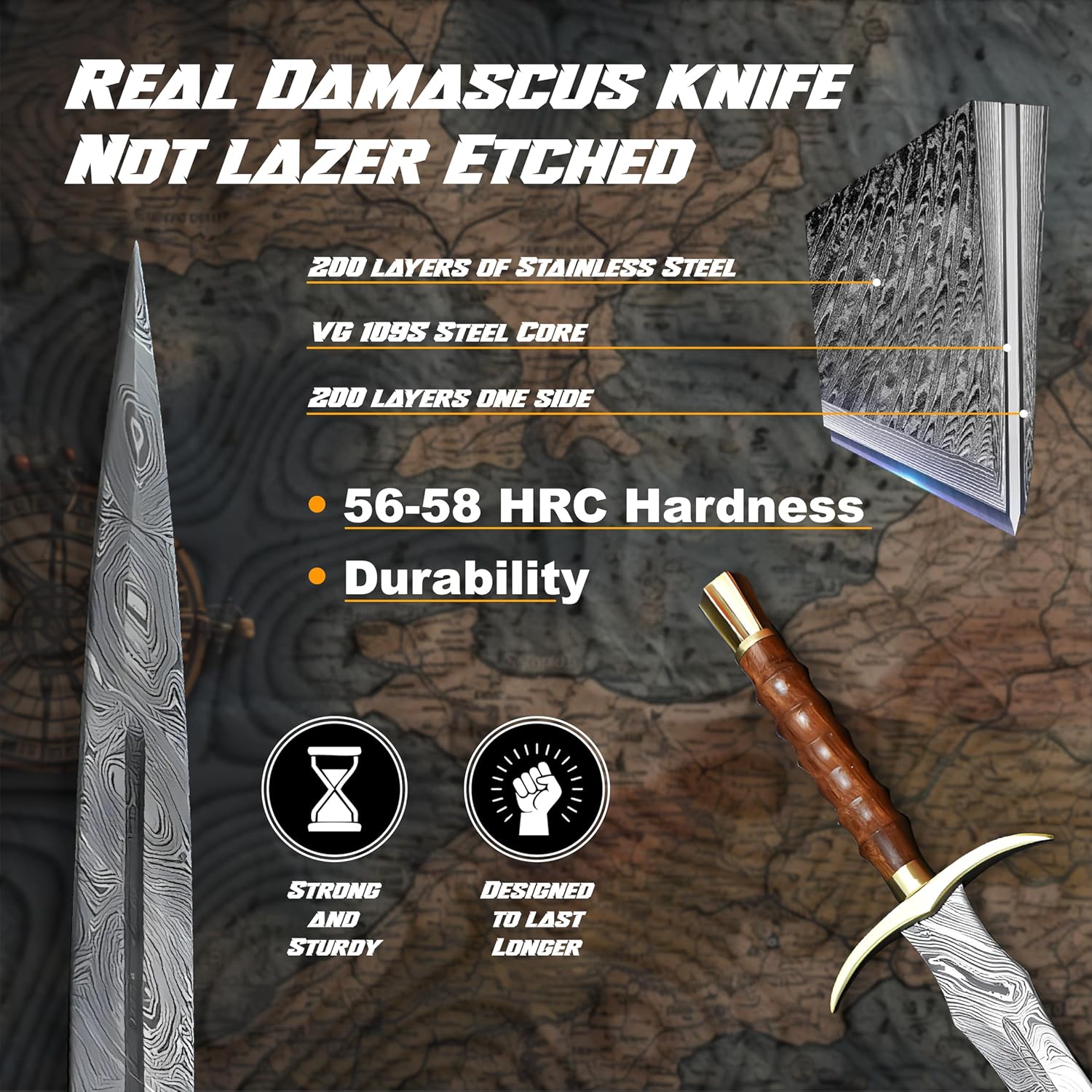 Damascus Broad Sword | Damascus Sword | Handcrafted Damascus Steel Blade with Leather Sheath | Thoughtful Luxury Gift for Special Occasions