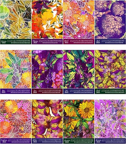 Miniatura 2 de Calendario de pared 2022 (12 páginas de 8 x 11 pulgadas) con flores psiquelélicas, estilo vintage, con diseño de neón vívido, flores hippie,