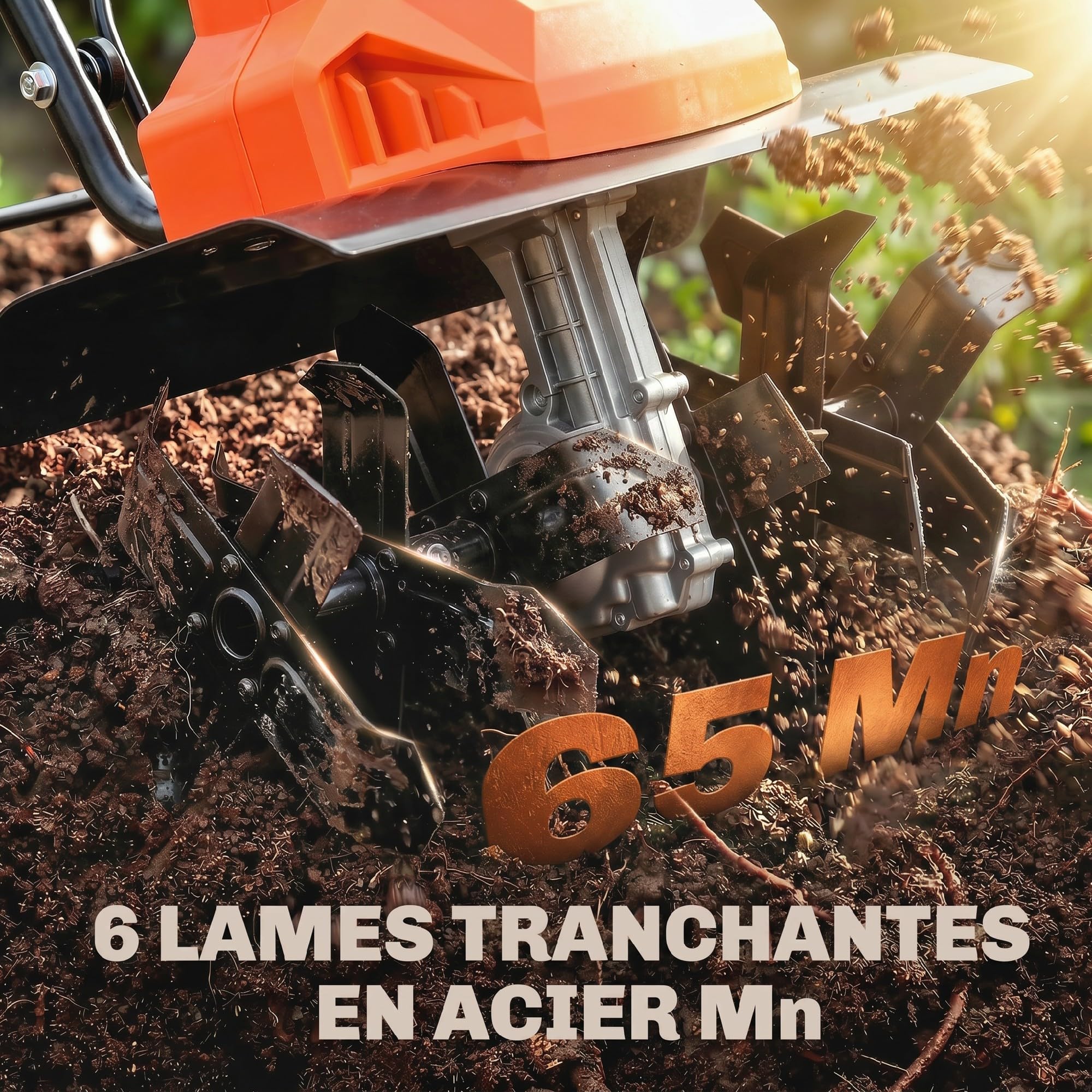 Outsunny Motobineuse Électrique 1500W 6 Lames 65Mn 20cm 40cm Orange