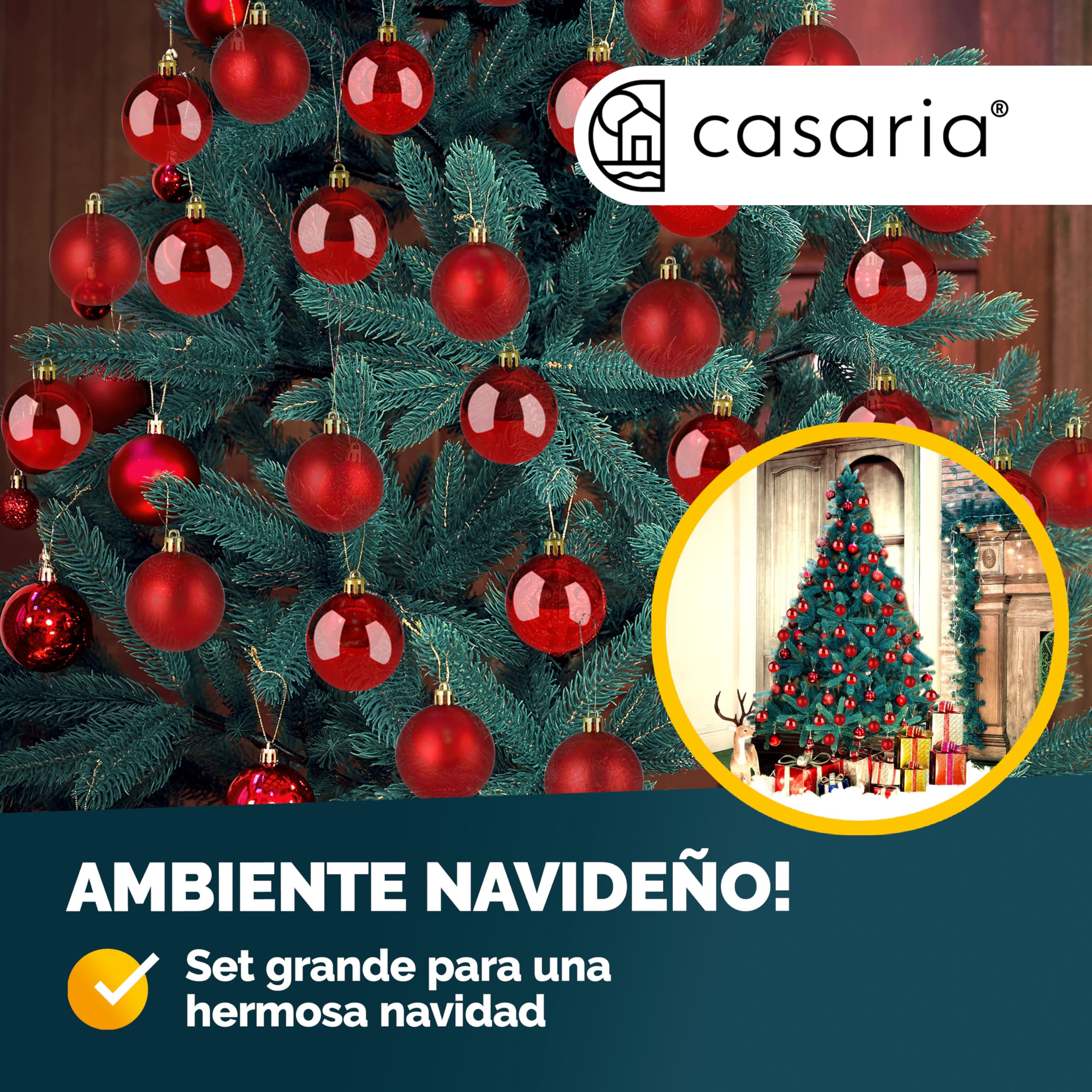 Deuba® Bolas Árbol de Navidad Set Completo 54 Pzs. Adornos Decoración Brillante Mate Colgante Rojo