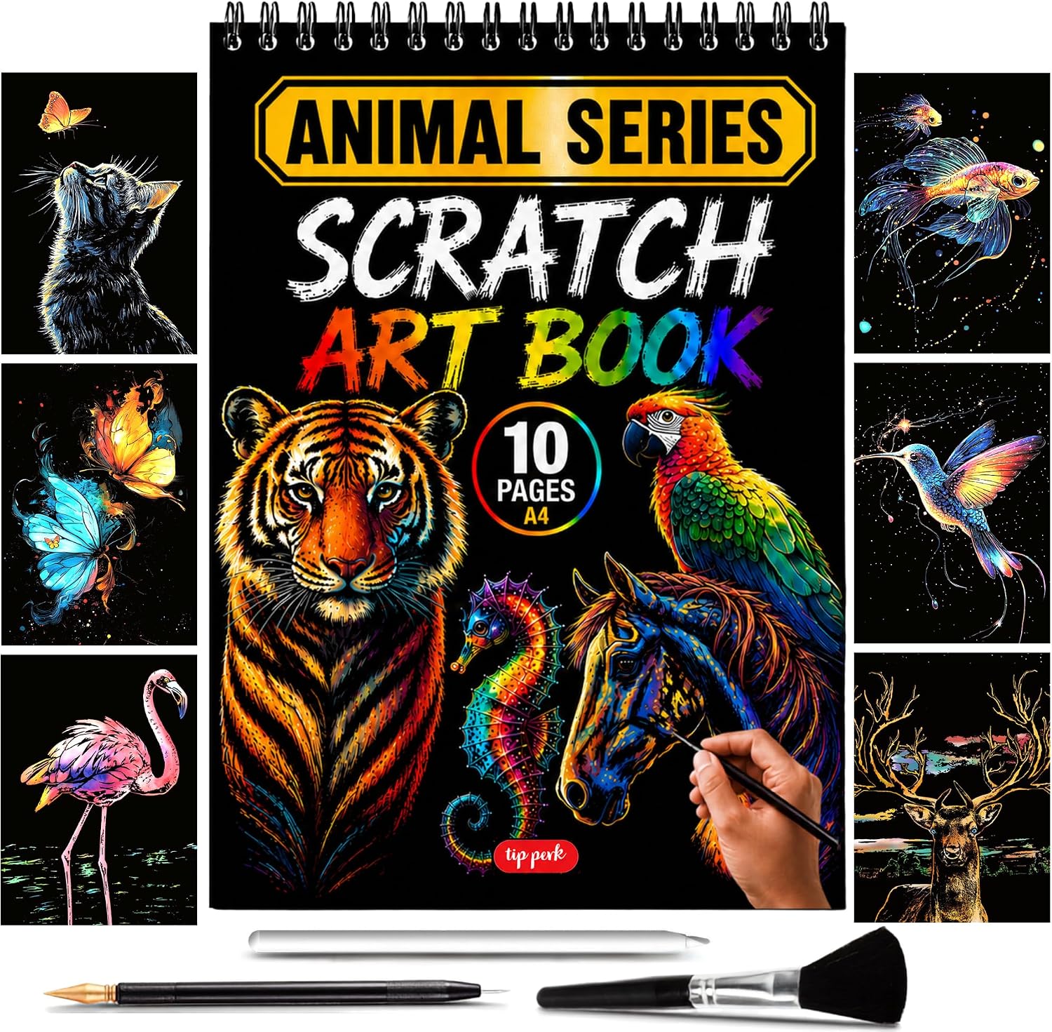 Scratch Art Book for Adults - Animal Series, 10 Rainbow Art and Crafts for Adults