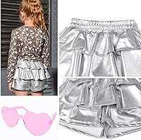 Vista 5 de Pantalones cortos metálicos plisados para niñas, con volantes brillantes, para patinadora, danza, cintura elástica, pantalones con gafas de sol
