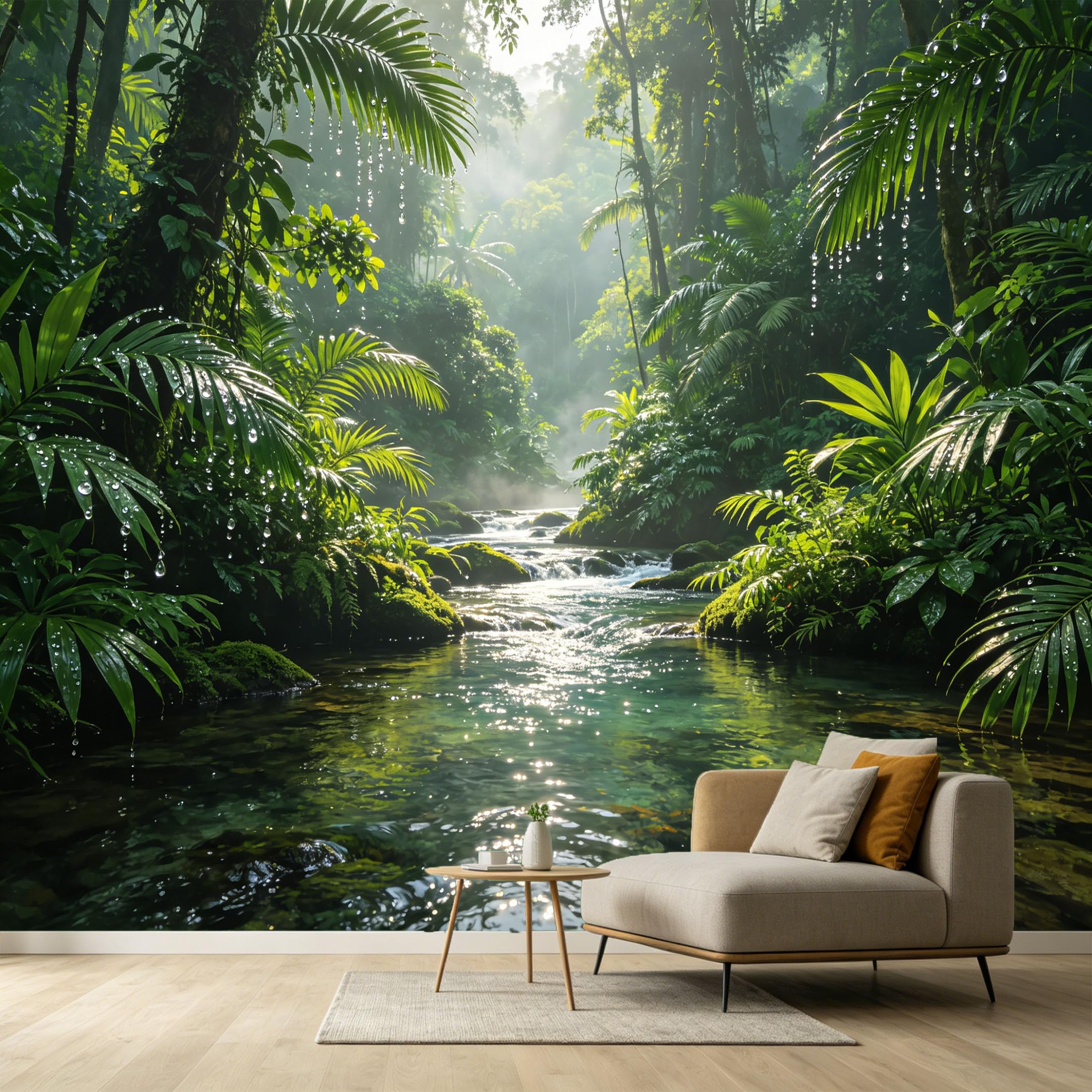 Custom Size Wall Murals Tropical Jungle River Waterfall Nature Landscape 3D SelfAdhesive Wall Fabric Removable Large Wallpaper for Photo Living Room
