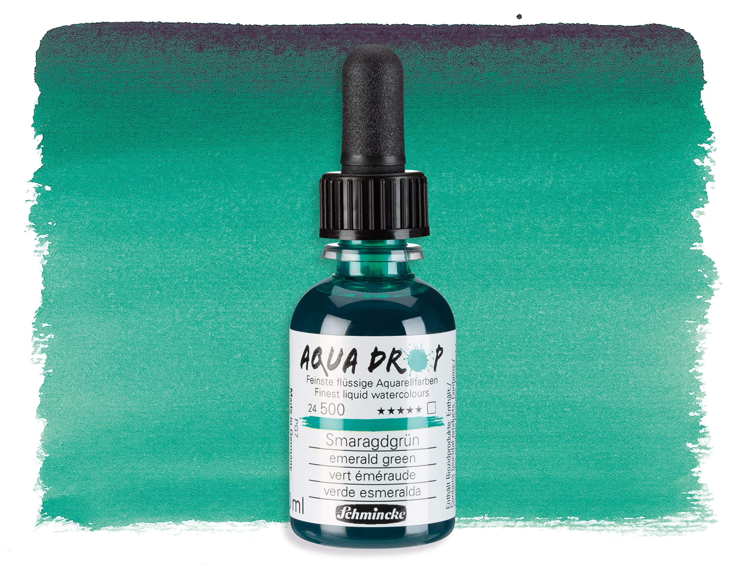 Schmincke, AQUA DROP, liquid, pigment-based watercolour, emerald green in 30 ml pipette bottle, 24500034 - Image 2