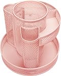Annova Mesh Desk Organizer Rotate with 6 Compartments Round Spinning Tidy Candy/Pen Holder Desk Accessories Office, Art Supply, Storage, Classroom, Home (Light Pink)