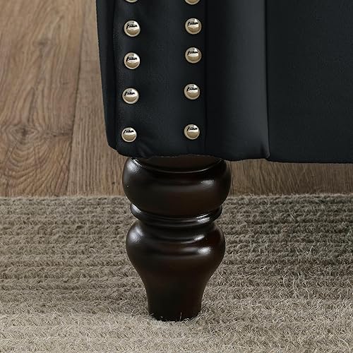 Miniatura 6 de Juego de sofá Chesterfield de terciopelo negro de 2 piezas para sala de estar, sofá de 3 plazas de 79" y sofá biplaza de 57", con botones, tuftado