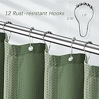 Vista 4 de Sage Green Shower Curtain - Waffle Weave Fabric Heavy Duty for Bathroom, Water Repellent Weighted 256GSM Hotel Quality Machine Washable Bath