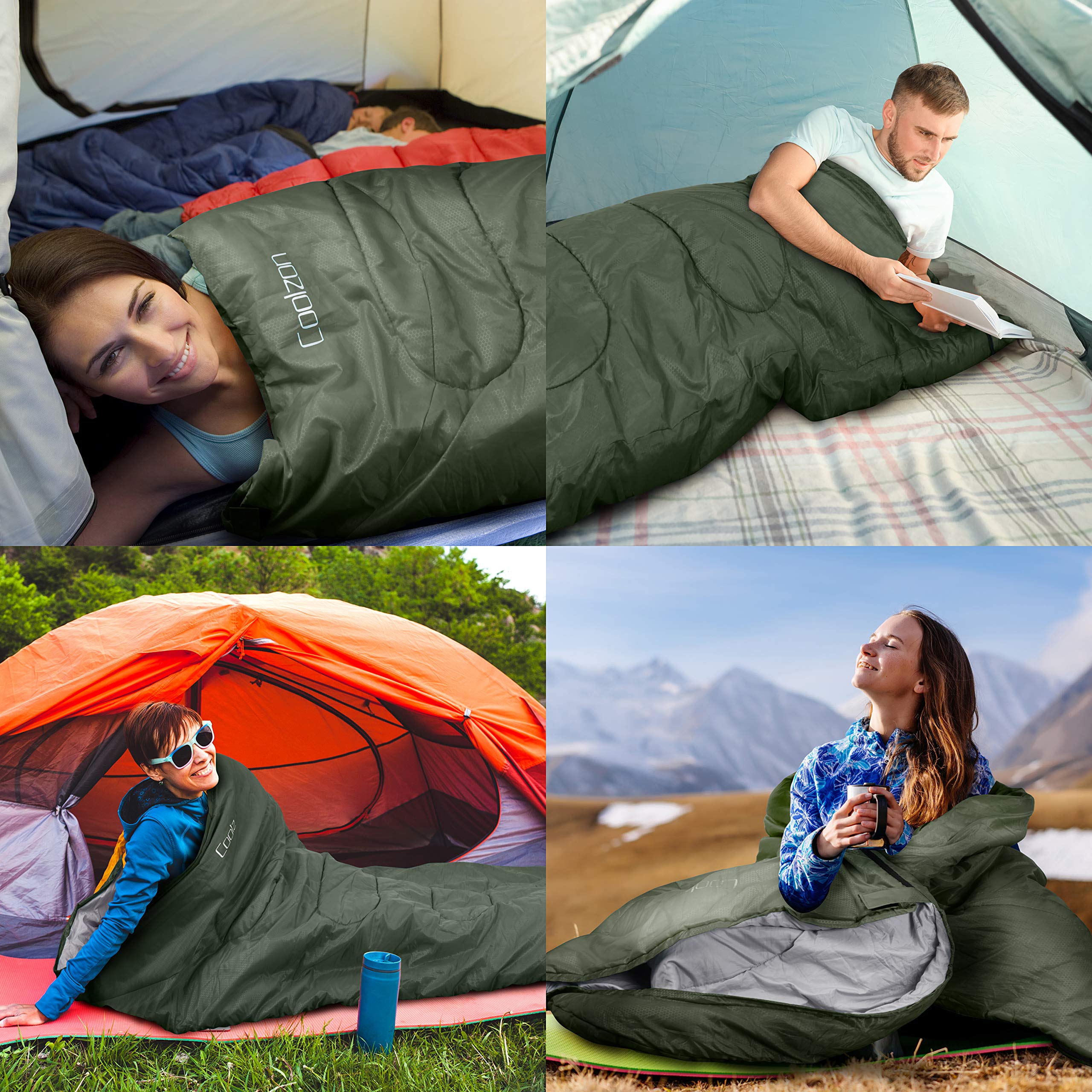 Coolzon Sac de Couchage d'extérieur pour Le Camping, pour 3-4 Saisons, Couverture Adulte, Petite Taille, Sac de Transport Ultra léger, Doux, épais et Chaud, pour Le Camping en Plein air, Les Voyages