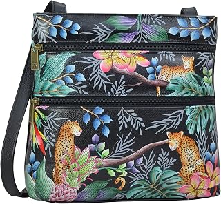 Women's Hand Painted Medium Crossbody Organizer - Double Zip Pockets, Top Zip Entry & Optical Case