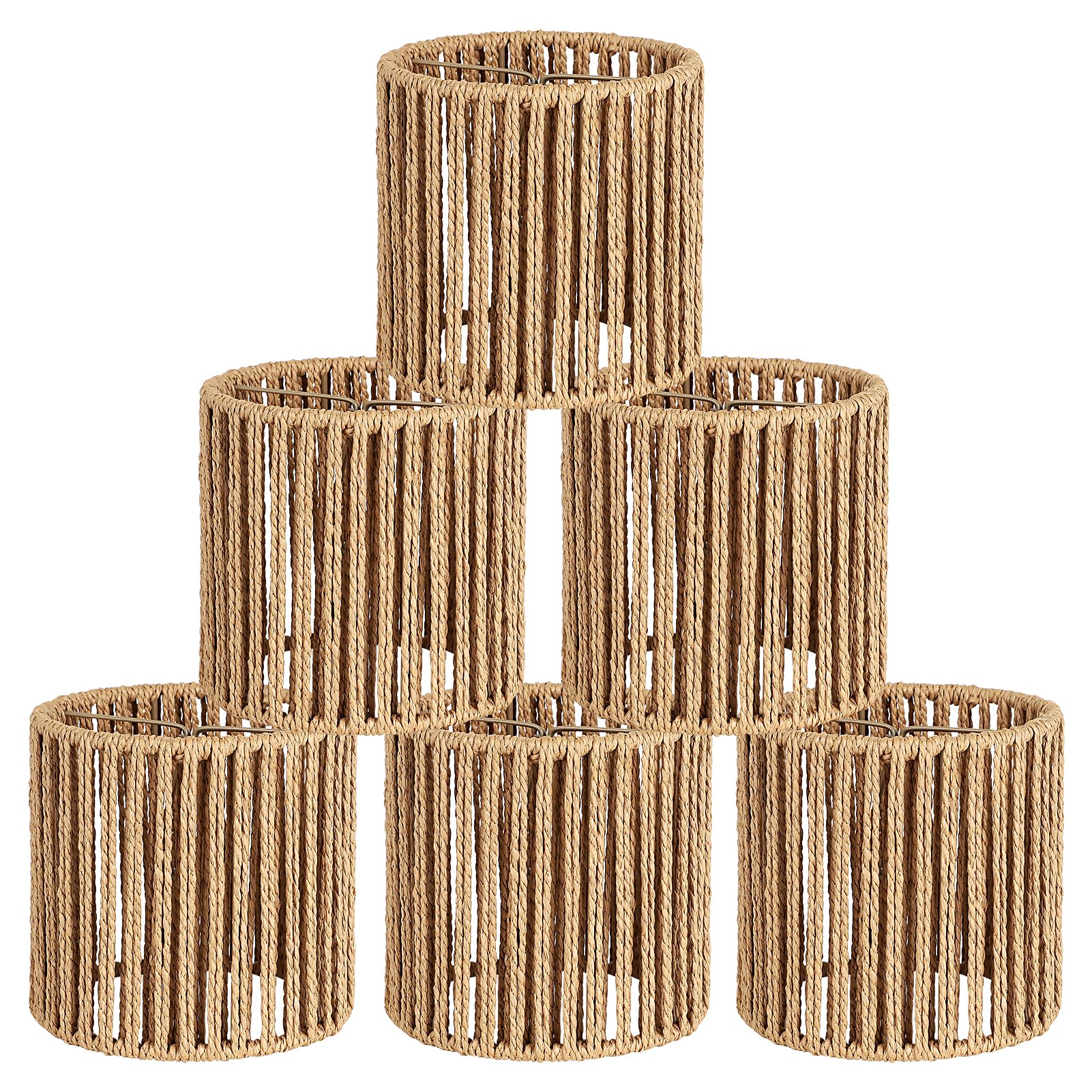 6-Pack Small Lamp Shades,5.1 x 5.1 Inch Boho Rattan Lamp Shade Replacement,Farmhouse Cylinder Lampshades for Floor Lamps,Woven Clip on Lamp Shade for Table Lamps,Pendant Light, Chandelier,Wall Sconces