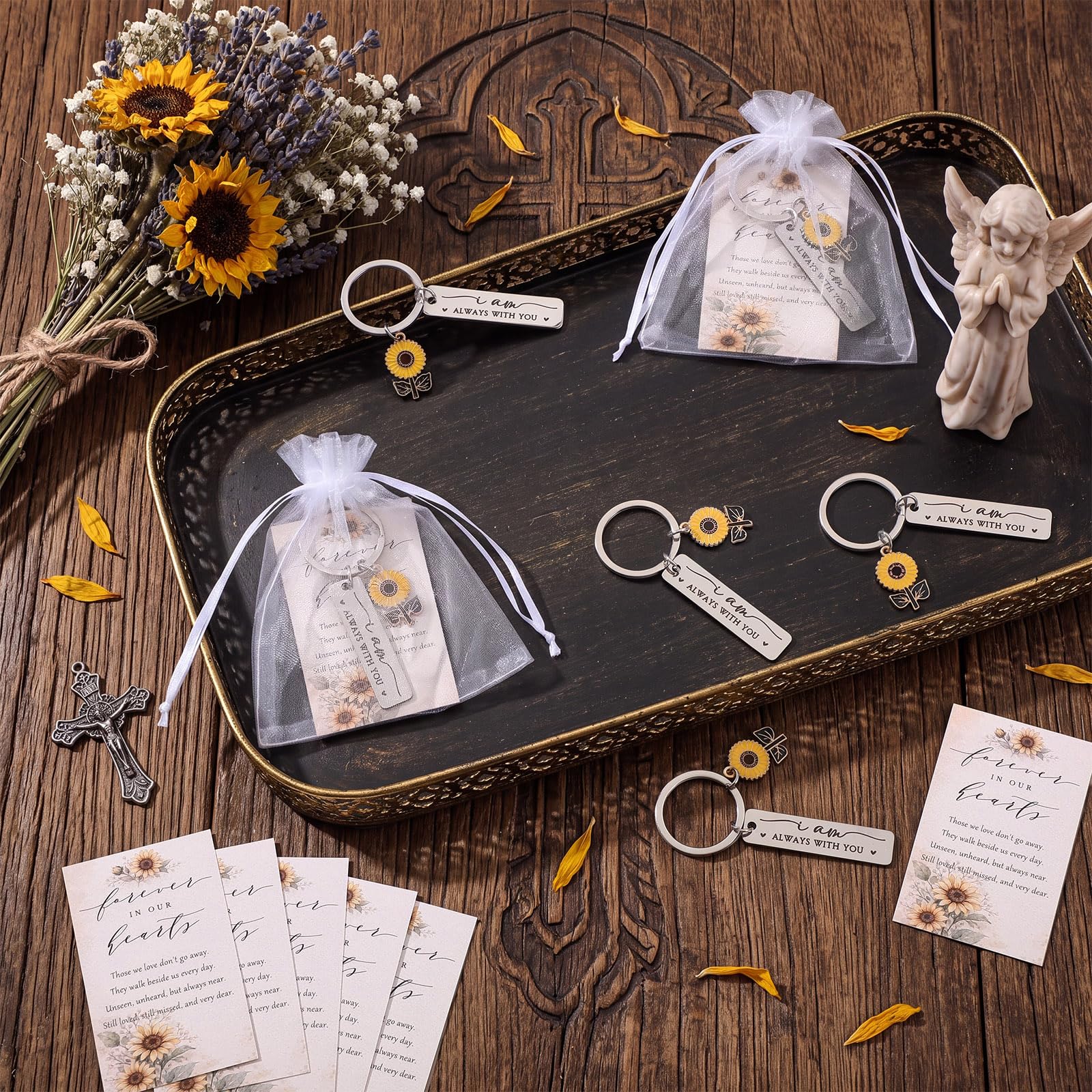 Equsion Bomboniera funebre non ti scordar di me portachiavi celebrazione della vita bomboniera poesia biglietto regalo commemorativo per simpatia ospite ritorno